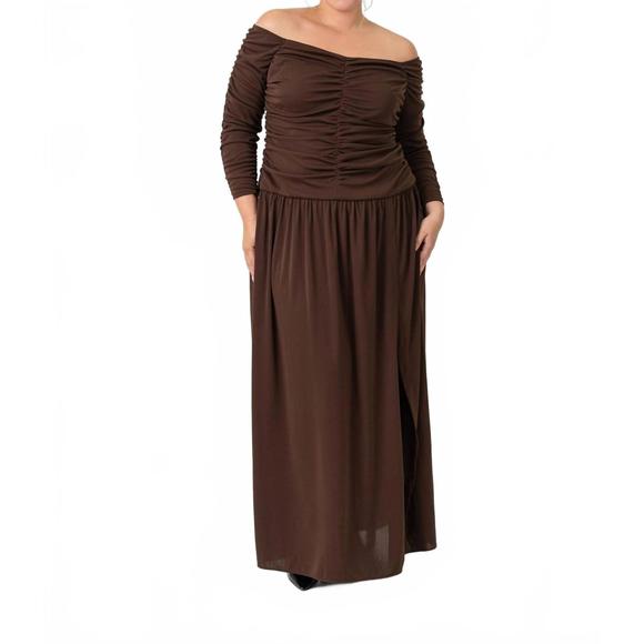 NEW TANYA TAYLOR marla off-shoulder maxi dress - plus in mocha